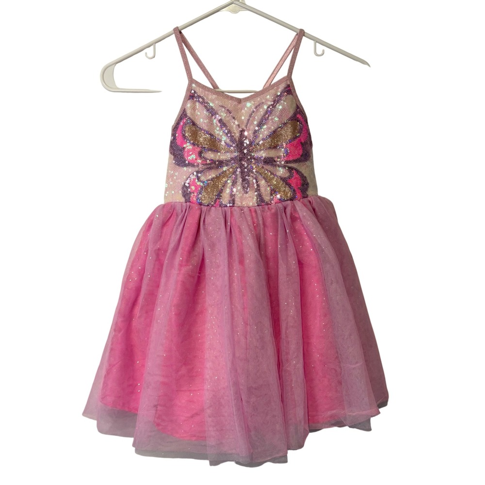 Zunie Butterfly Tutu Dress Little Girls Size 5 Pink Sequin Tulle Party Fairy